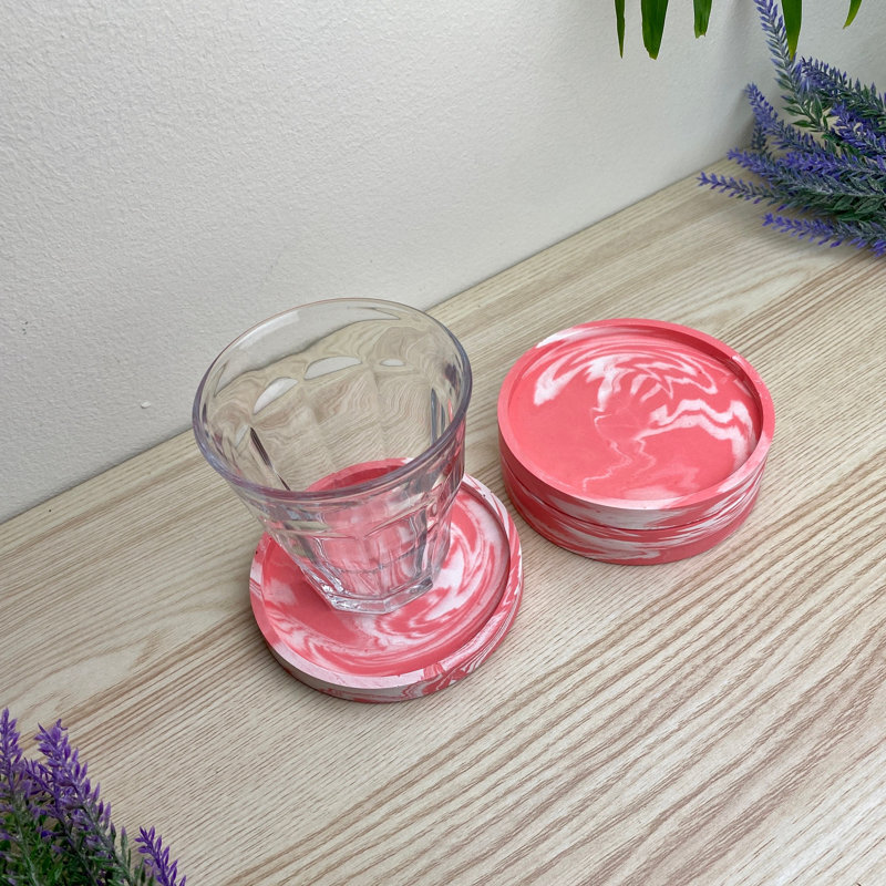 Stoneware Round 4 Piece Coaster Set, Pink