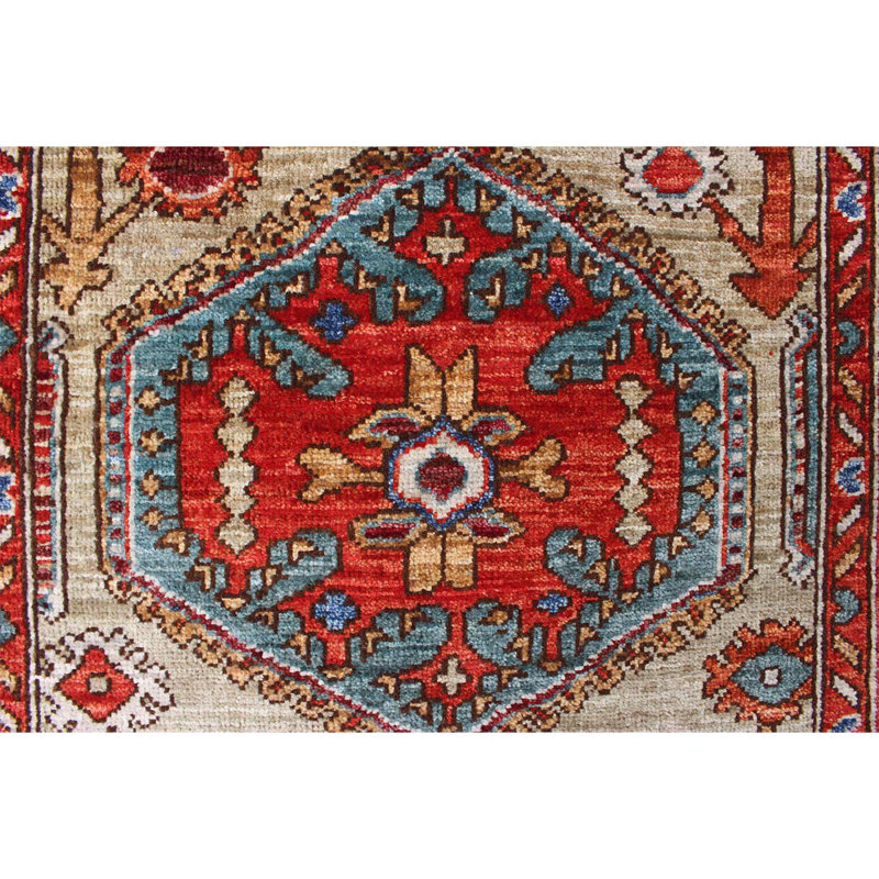 Tapis unique rouge / bleu / beige noué à la main de haute qualité