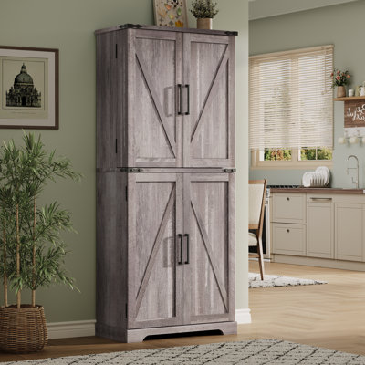 72" Farmhouse Tall Storage Cabinet, Wood Pantry Cabinet With Door Shelves, Drawer And Magnetic Catches by Ophelia & Co.