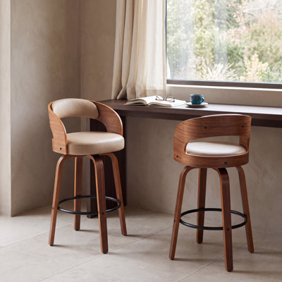 Tabouret de comptoir pivotant moderne de 26 po avec cadre en bois cintré
