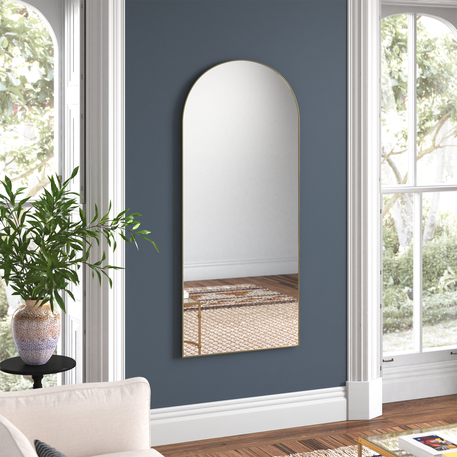 Kira Metal Mirror, Satin Brass, 67" x 30"