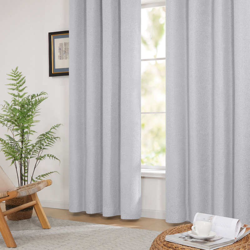 Full Blackout Faux Linen Look Thermal Insulated Grommet Curtains (Set of 2), Gray, 52" W x 84" L