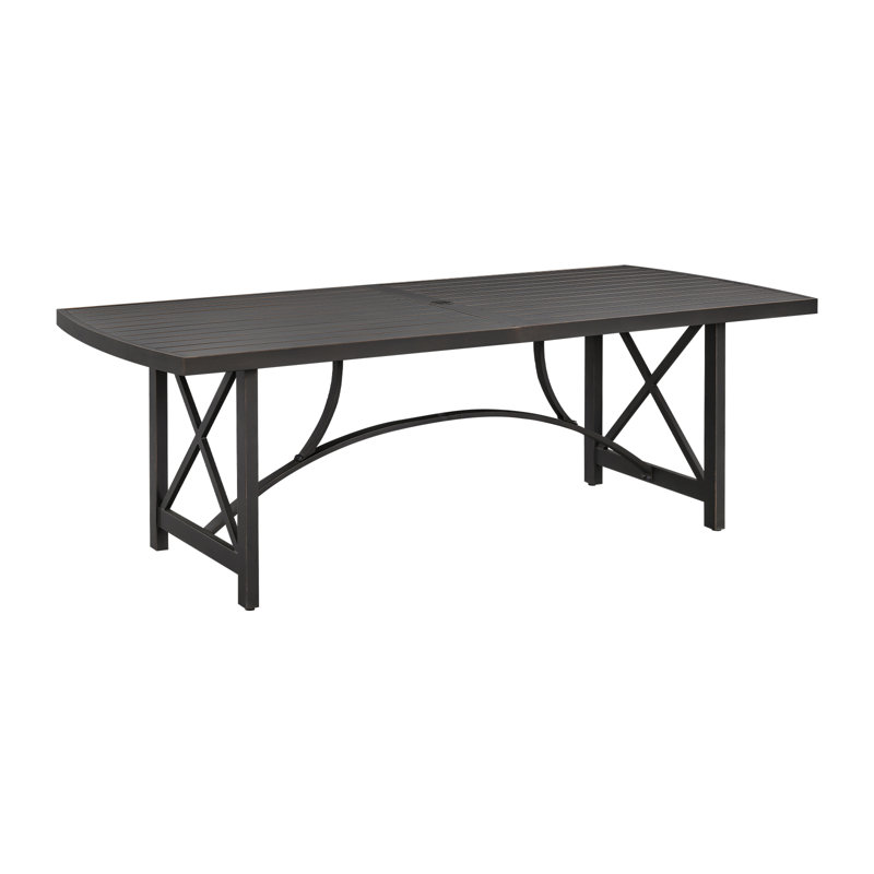 Table de salle à manger d'extérieur pour 8 personnes, table de salle à manger d'extérieur en aluminium avec trou pour parasol 2,2 po, très grande table d'extérieur rectangulaire pour 8 personnes pour terrasse, jardin, porche, bord de piscine