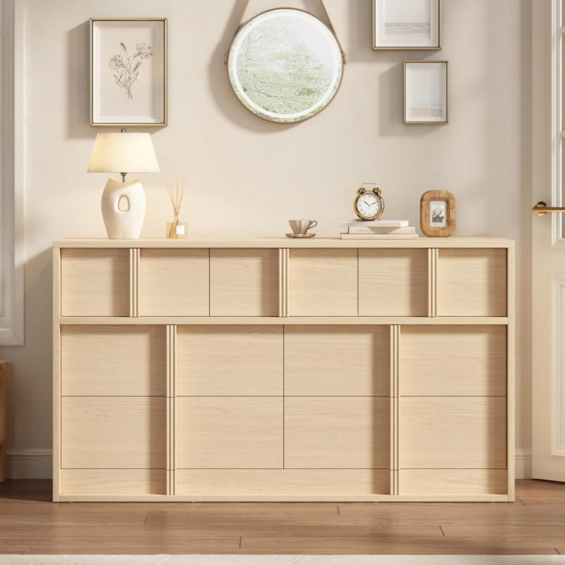 Commode avec tiroirs et poignées en bois, Yellow