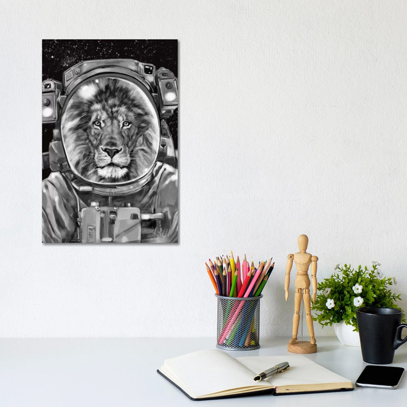 Astronaut Lion Selfie by Big Nose Work - Wrapped Canvas Print, 20.32 cm H x 30.48 cm W