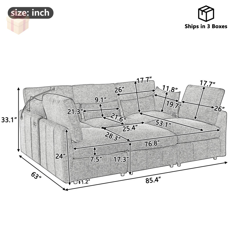 Canapé modulaire en chenille, Chenille brun