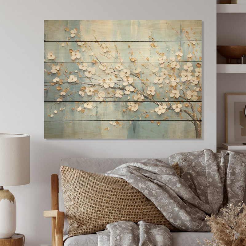 Paix, bleu et bleu, cornouiller sur bois de pin naturel, H 10 po x l 20 po