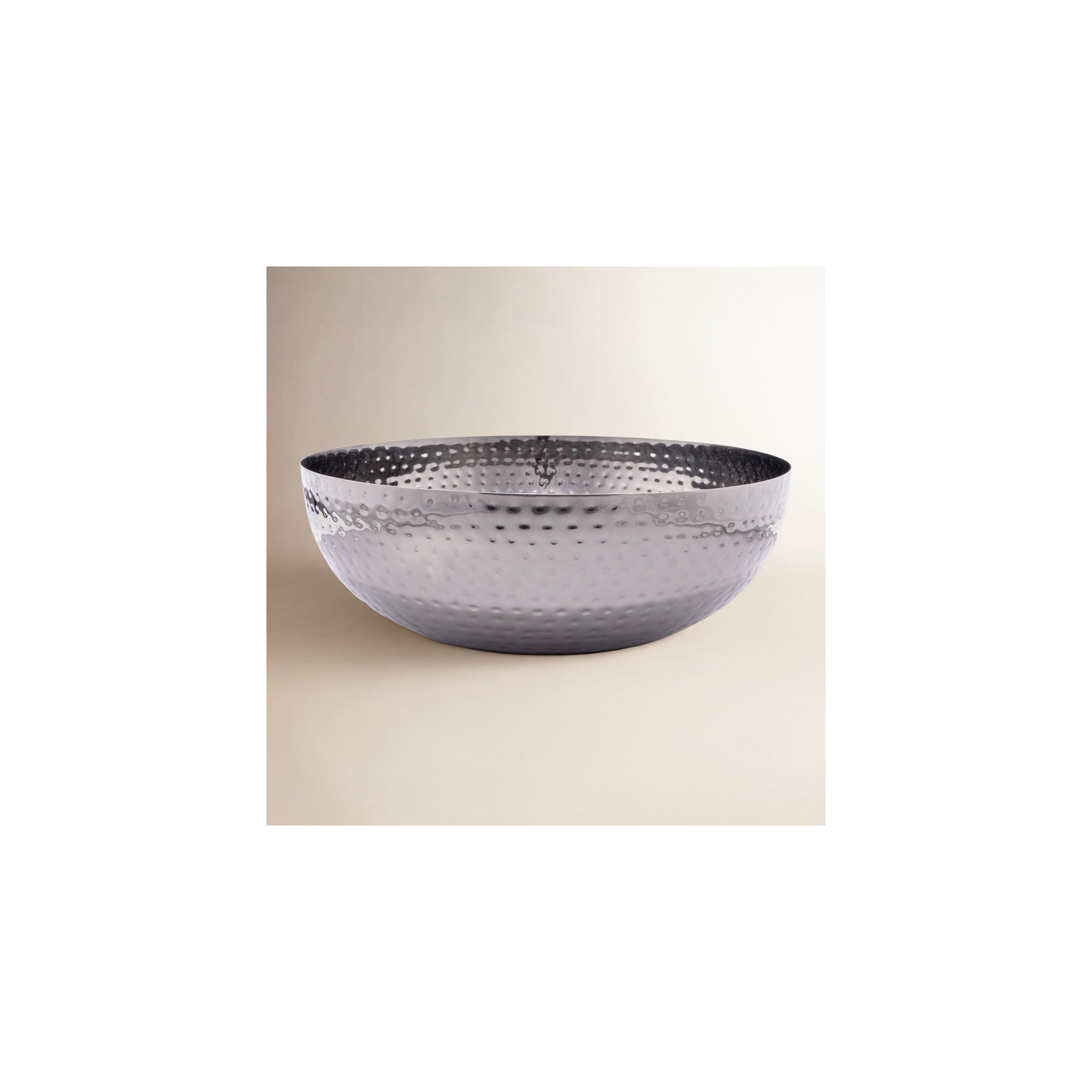 Rosy 14" Round Hammered Metal Bowl, Oxidized Silver