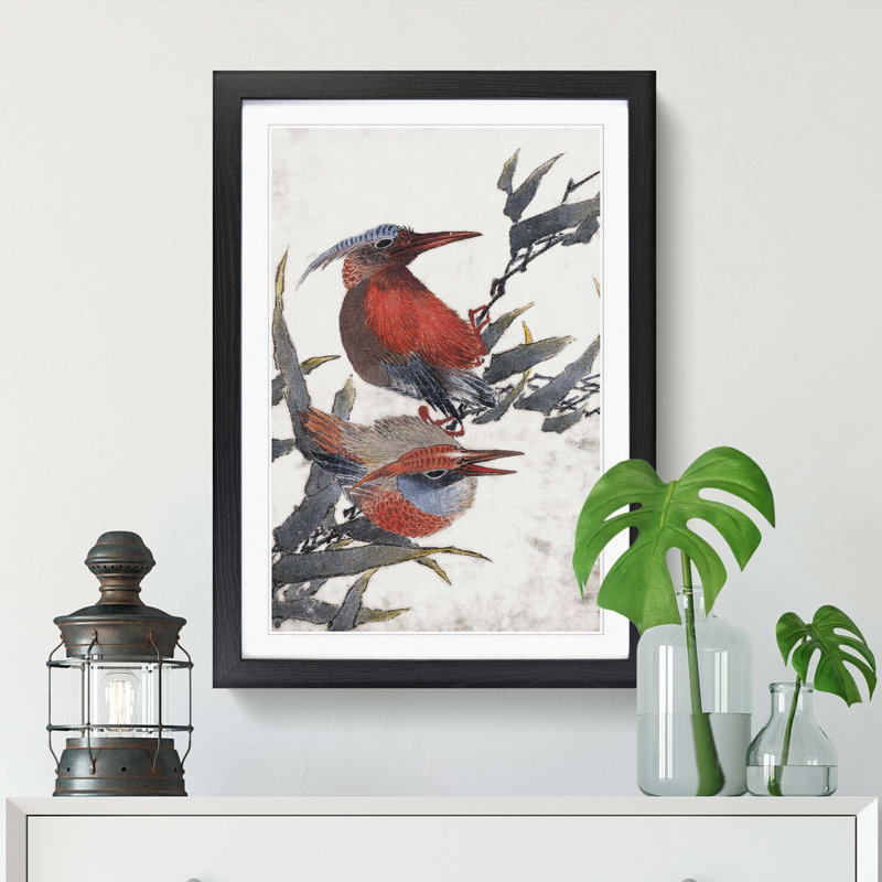 Two Birds by Katsushika Hokusai - Picture Frame Painting Print, 36cm H x 27cm W x 2cm D, Black Framed
