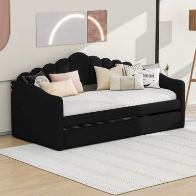 Twin Size Upholstered Daybed With Trundle ,Velvet Sofabed With USB Charging Ports