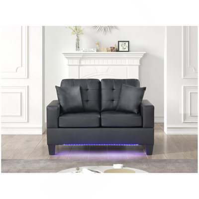 Causeuse en tissu de PVC avec lumière DEL et chargeur USB, noir