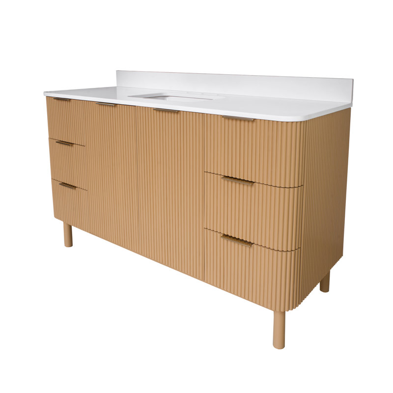 Meuble-lavabo simple 60 po Belwood, Blanc d'ingénierie, Doré