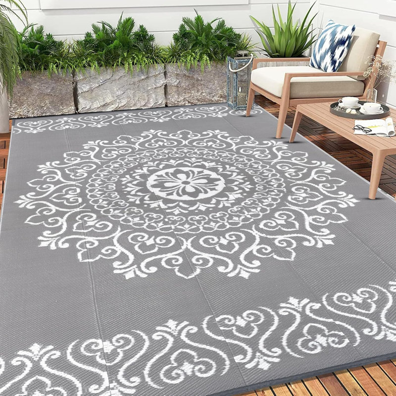 Tapis d'extérieur, Gris, Rectangulaire 8 pi x 10 pi