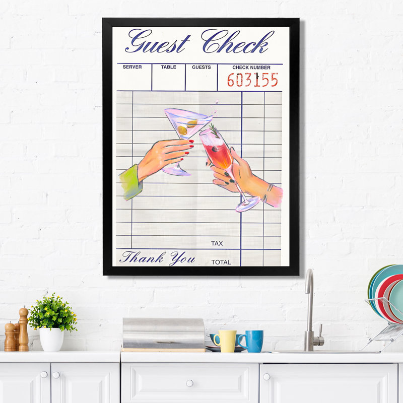 «Friendship Cocktail Cheers Check», reproduction d'art mural, H 20 po x l 12 po x P 1 po, Toile encadrée noire simple