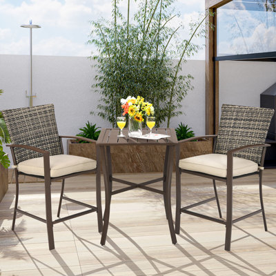 2 - Person Wicker Patio Dining Set with Square Table , Cushions Included