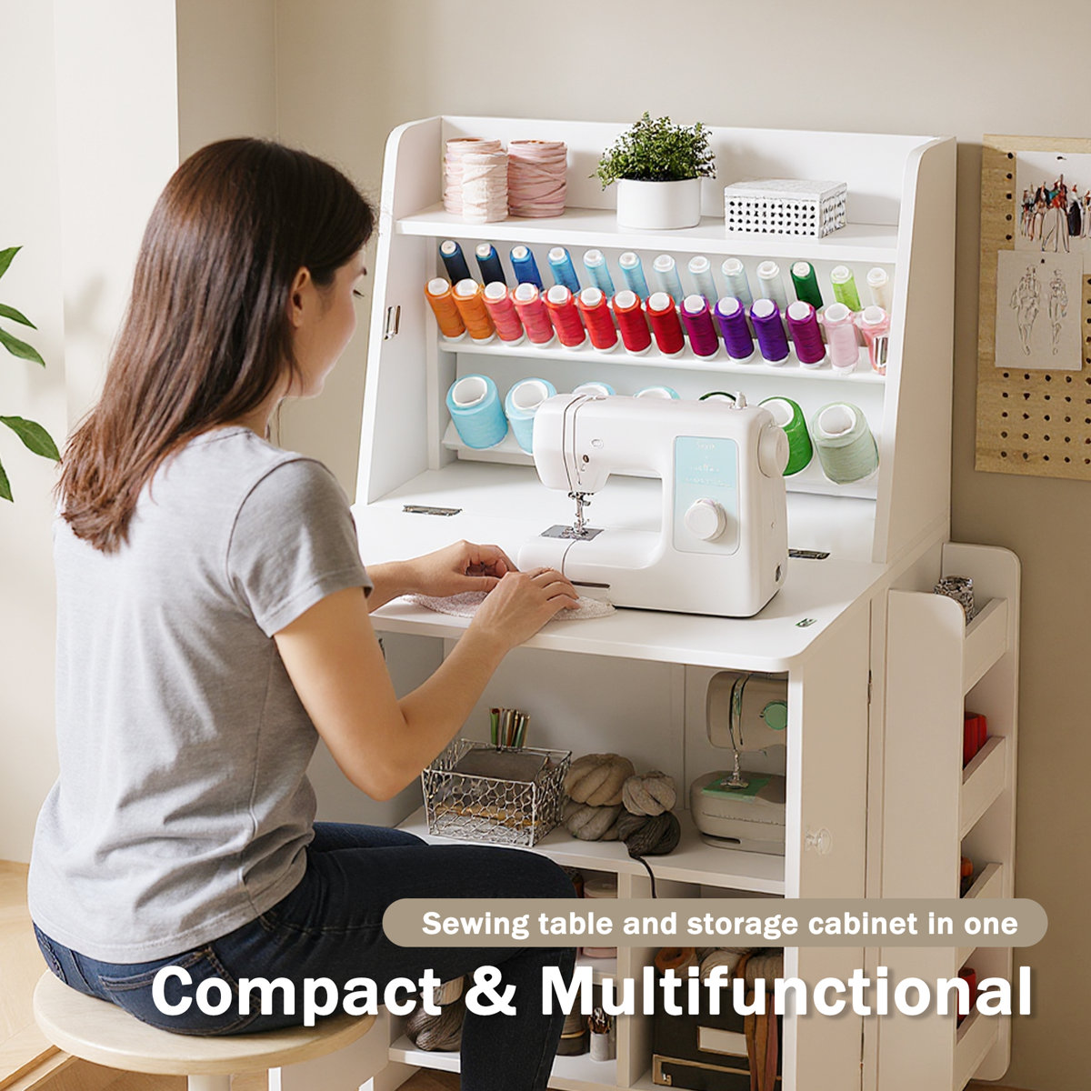 Sewing Machine Platform Advwin Foldable Sewing Table with Sewing Machine Platform and Storage ...
