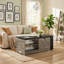 Table basse à plateau relevable Farmhouse avec portes de grange, grand espace de rangement caché, supports latéraux et tablettes ouvertes-2147394118