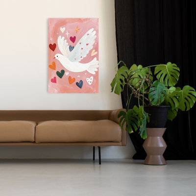 Sweet Flying Dove Colorful Dreamy Romantic Bird Landscape Nature Wall Art Print 1 Piece Wrapped Canvas Wall Art