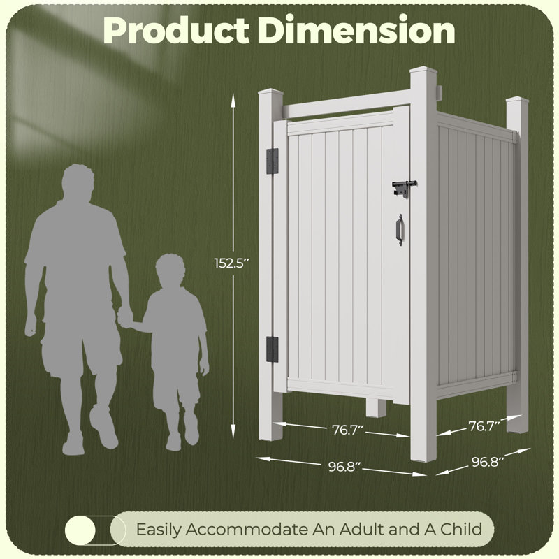 96.8'' X 152.5’' Outside Shower Enclosure Kit With Door, Outdoor Shower Kit For Pool Shower, Changing Room & Beach Shower, Vertical Lines