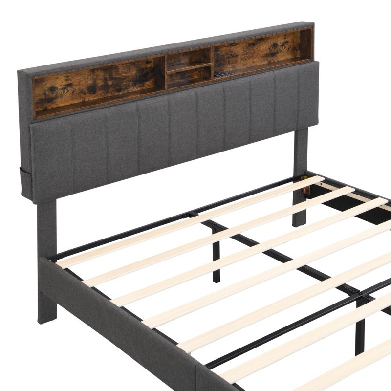 Grand lit-bateau avec rangement Kewell, Gris, Grand