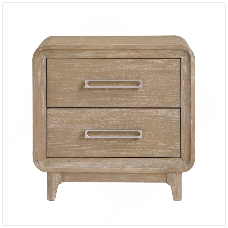 Table de chevet moderne et élégante avec 2 tiroirs de rangement spacieux, des coins courbés et une finition naturelle pour la chambre à coucher