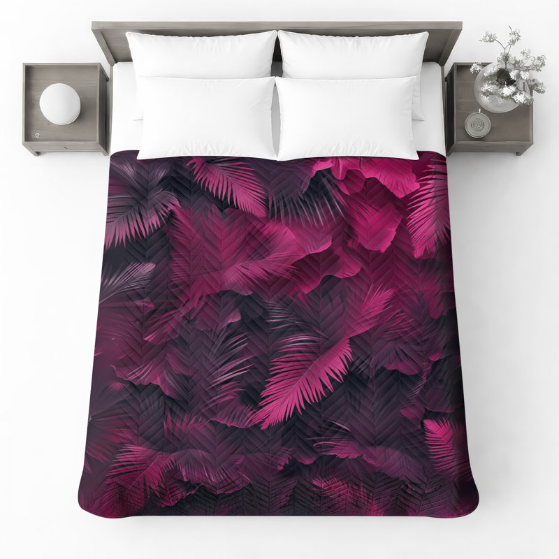 Couvre-lit rose à motif de feuilles de palmier, Très grand lit
