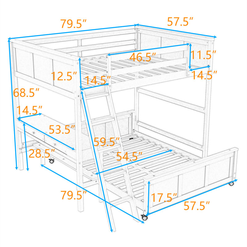 Lit superposé avec bureau Icaro, Double sur double, Gris