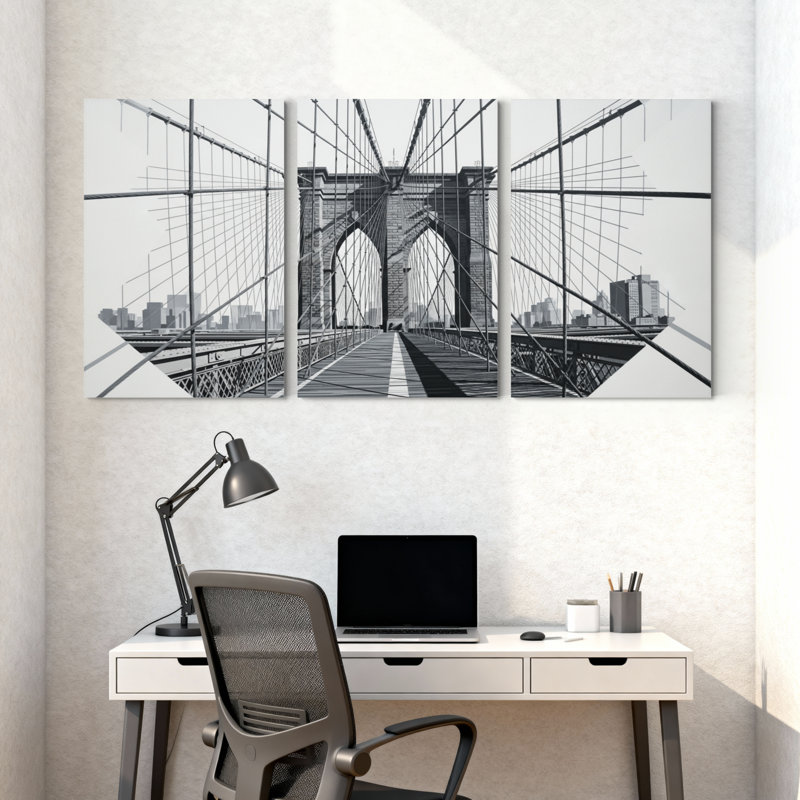 Ensemble de 3 impressions sur toile, villes et pays, pont de Brooklyn, noir et blanc, H 18 po x l 36 po