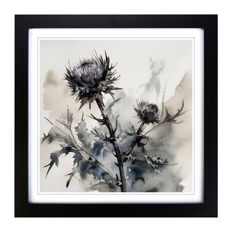 Thistle Ink Wash No.1 - Framed Print, Black