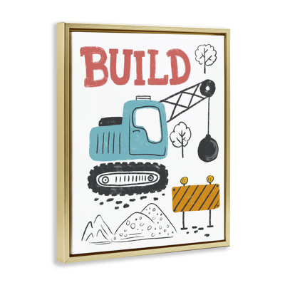 Construction Build Phrase Framed Floater Canvas Wall Art by Diane Labombarbe