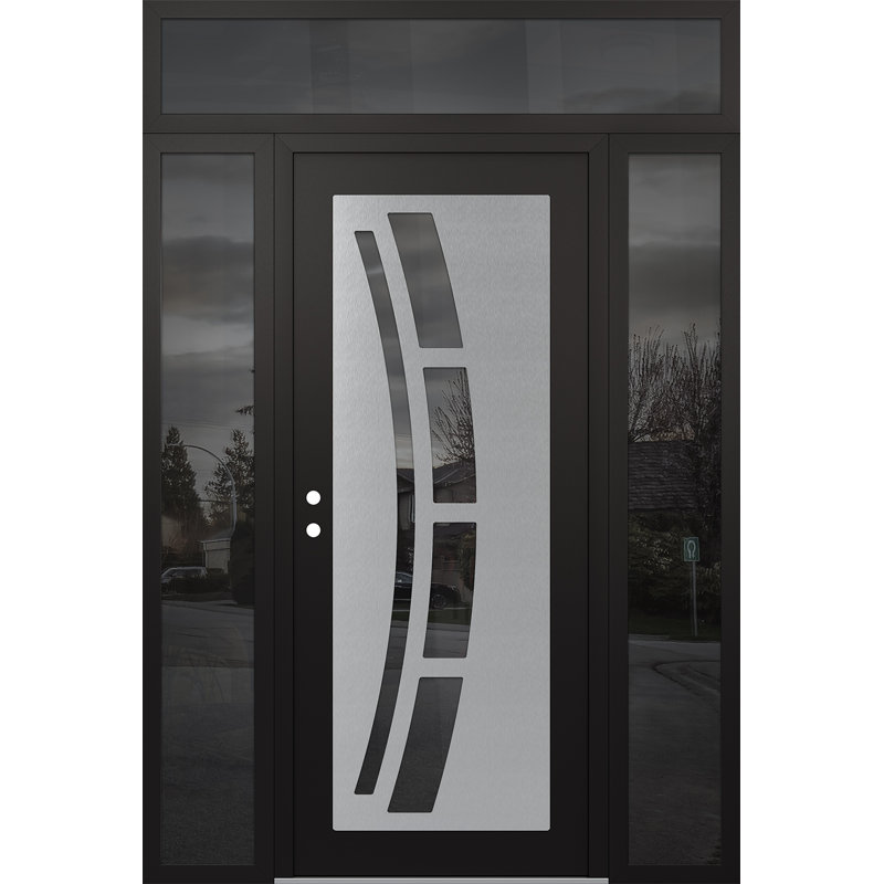 C12 à droite 68 po X 96 po Panneau en verre argenté noir et noir avec 2 portes latérales et porte d'entrée avant en verre