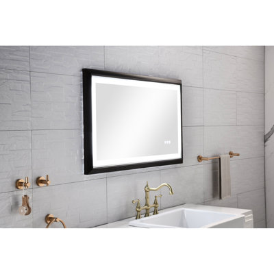 Wall Mounted 40 X 24 Inch Vanity Mirror With Led Lighting, Aluminum Frame, - Fog, 3 Color Temperatures, Stepless Brightness Control, White Brown, Excellent For Bathroom Colors, Dimmable, Memory, High