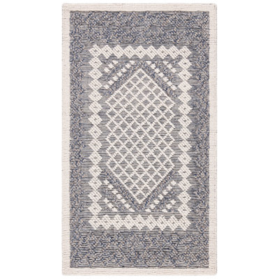 Segrest Natura Hand Woven Wool/Cotton Geometric Rug in Navy/Cream