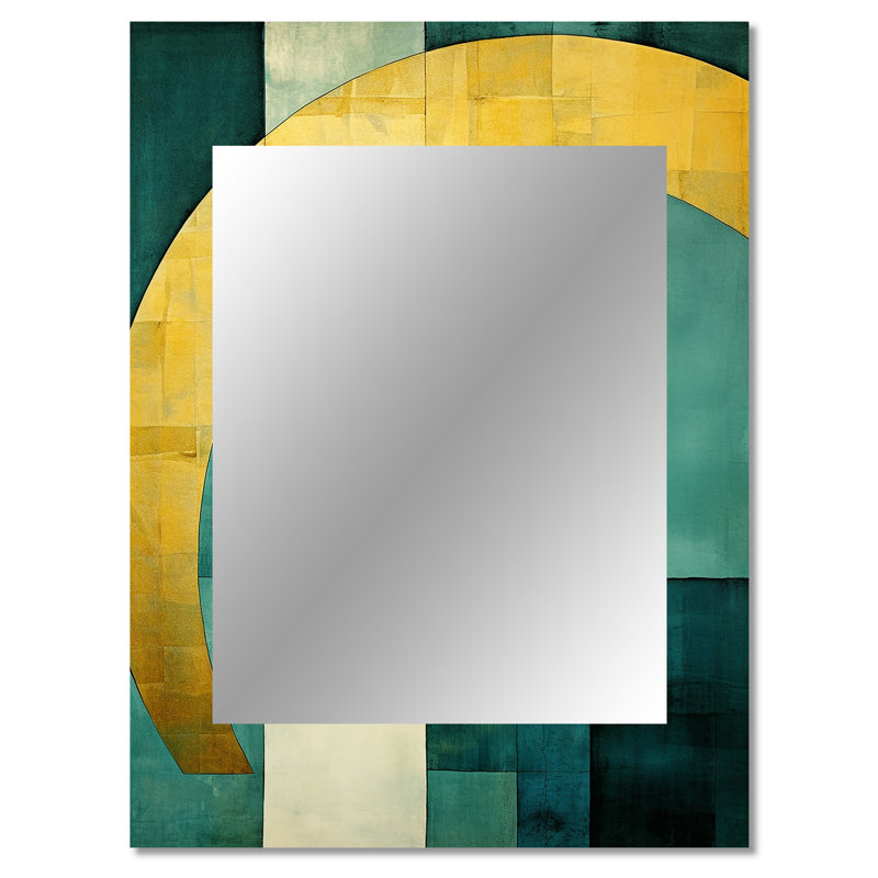 Emerald and Golden Arches I - grand miroir mural à formes abstraites, miroir décoratif doré, impression sur métal