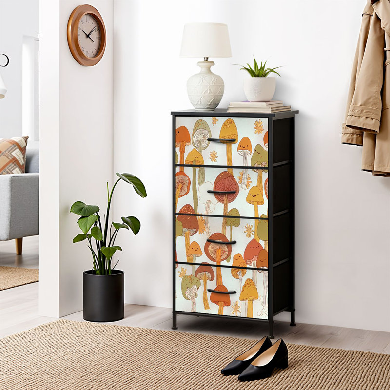 4 Drawer Dresser for Bedroom, Narrow Chest of Drawers, Wooden Top and Study Iron Frame 18"x37.5"-(WxH)