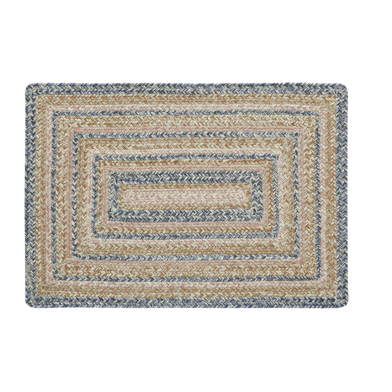 Merline Rectangle Geometric Hand Braided Area Rug in Beige/Blue, Rectangle 1'8" x 2'6"