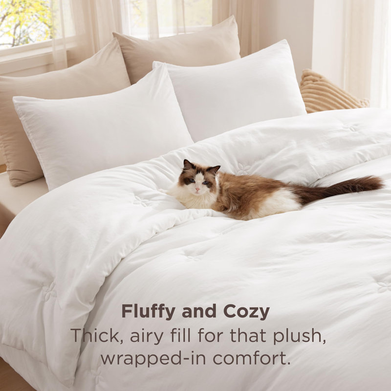 Bedsure Comforter Set-Cotton Like-Clover, Full Comforter + 2 Full Shams, White