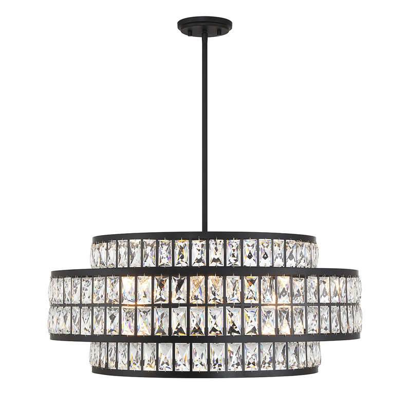 Luminaire suspendu Renzo noir mat, Noir mat, Six lumières, H 12 po x l 28 po x P 28 po