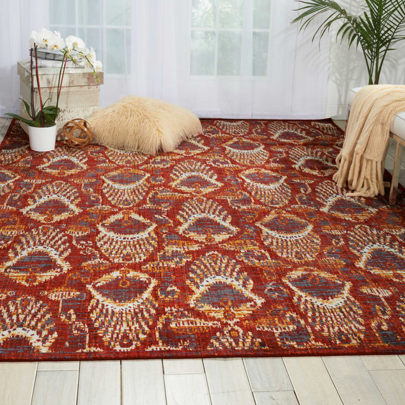 Paprika Red Abstract Wool and Synthetic Rectangular Area Rug