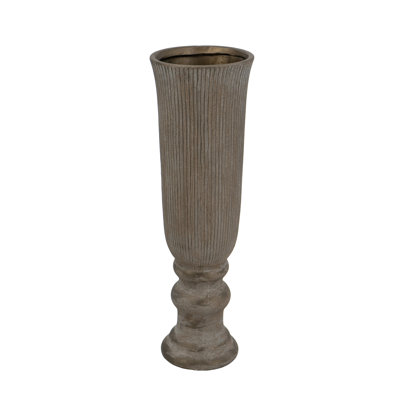  Vase piédestal en terre cuite avec motif strié bronze