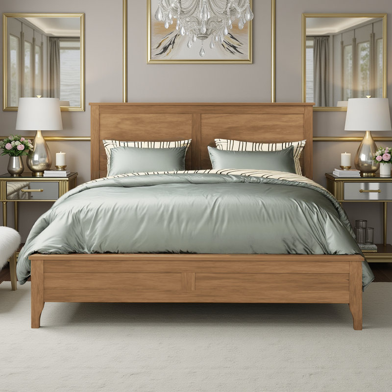 Afore Wooden Platform Bed Frame with Headboard, Solid Pine Construction, Brown, King