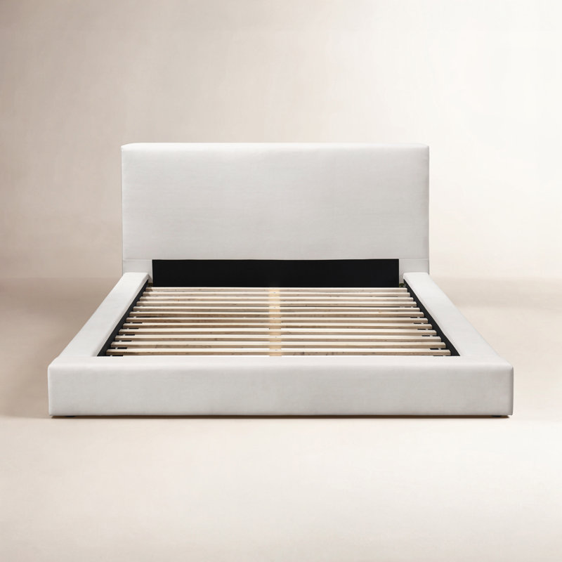 Brugal Grounded Upholstered Platform Bed Frame, Queen, Cream