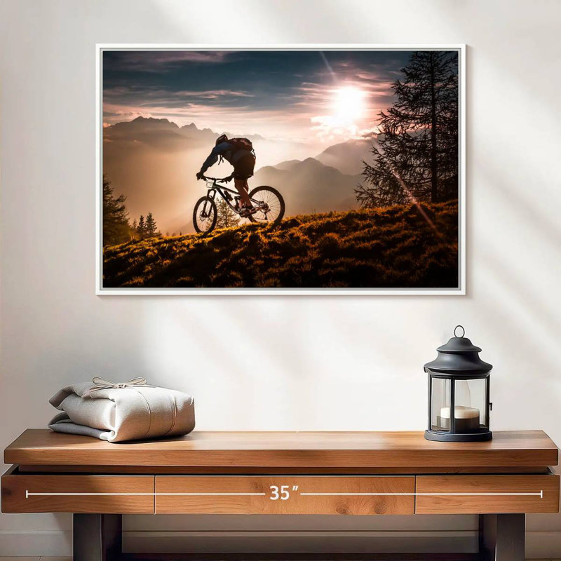 Coucher de soleil à vélo au coucher du soleil, 31 po x 21 po, Cadre flottant noir