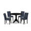 L'ensemble de table de cuisine 5 pièces contient une table de salle à manger et 4 chaises de salle à manger rembourrées en polyester bleu marine foncé avec dossier élégant - finition noire-2083480415-2117897160-2117897157