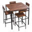 Ensemble de table de bar 5 pièces, table de pub carrée et 4 tabourets de bar à rebords arrondis, noyer et meubles de salle à manger à hauteur de comptoir noir pour le salon, la cuisine et la salle à manger