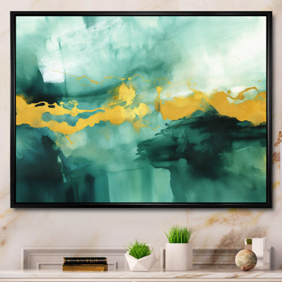 Impression d'aquarelle bleue avec or I - reproduction