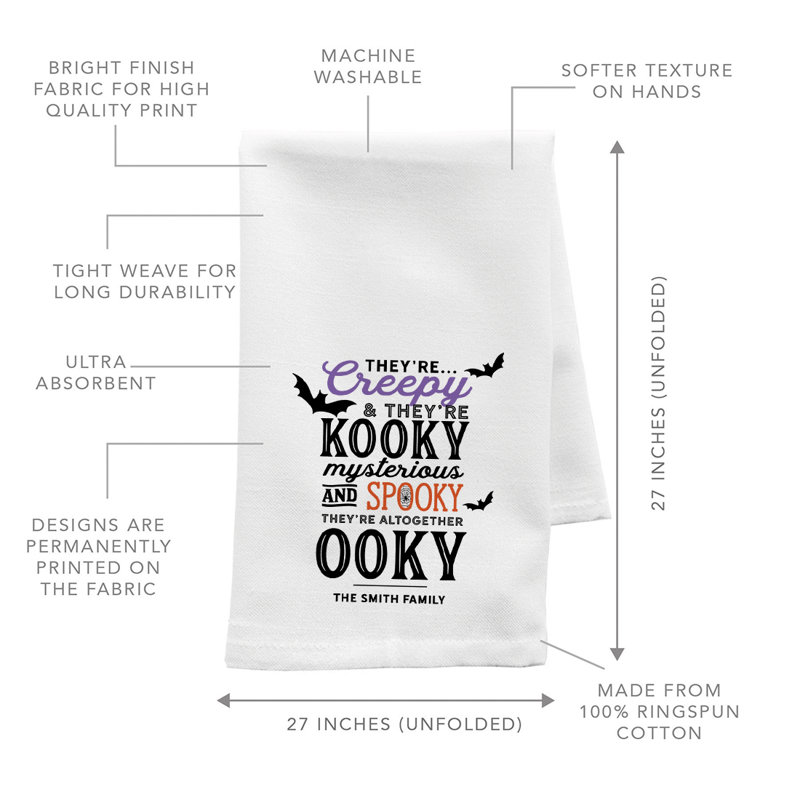 Custom Halloween Kitchen Towel, They’Re Creepy & They’Re Kooky Cotton Flour Sack Dish Cloth, Yes