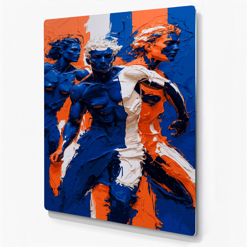 Abstrait art figuratif bleu en métal 76, 24" H x 36" W