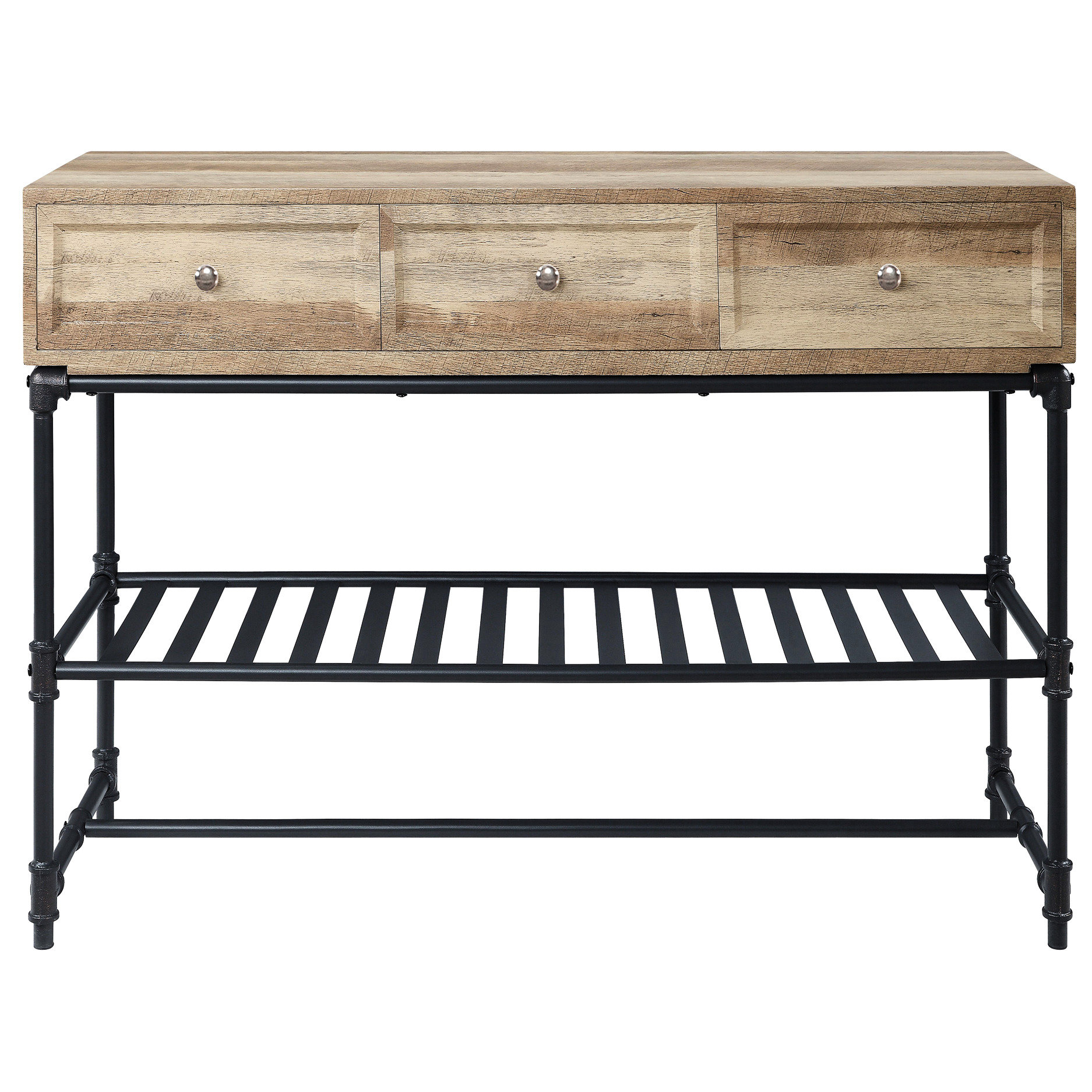 Latitude Run® Modern Rectangular Table With Industrial Elements, Oak ...
