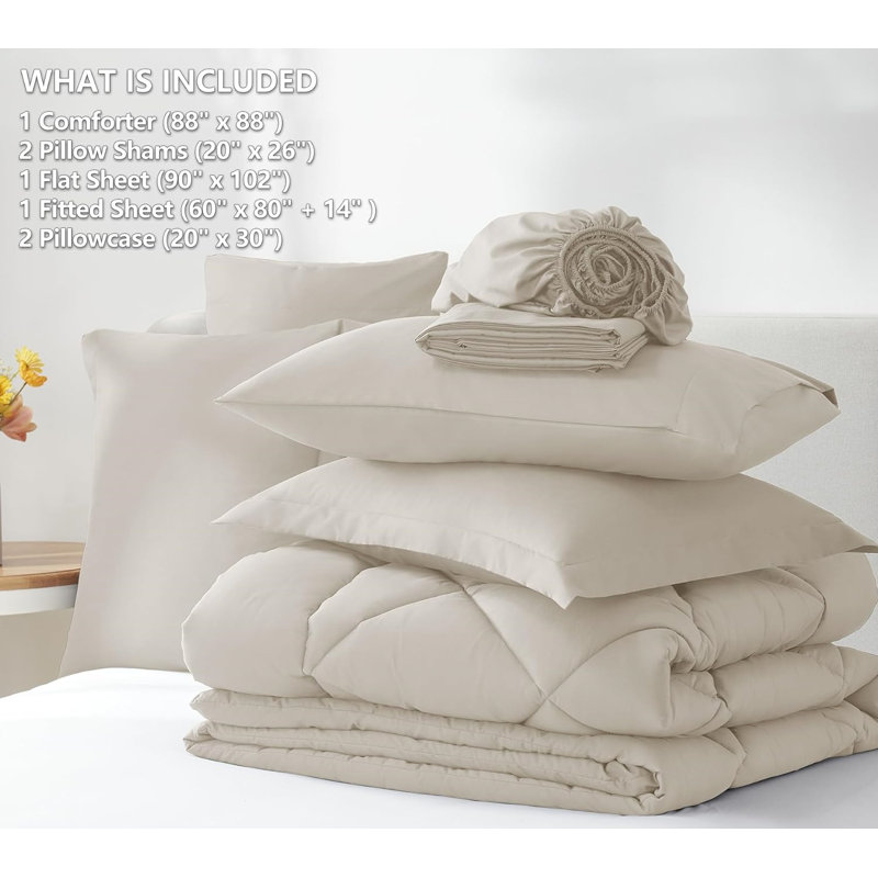 Beige Queen Reversible Microfiber Down Alternative Bed in a Bag Set